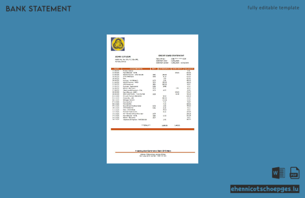 Kontoauszug des eritreischen Ministeriums für Wohnungsbau und Handel (Word-Version 2, Beispielvorschau)